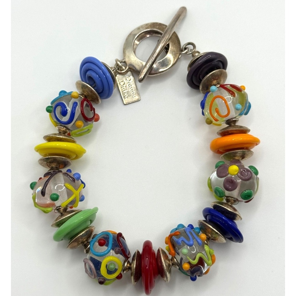 Dianna Dinka Lampwork Glass Bead Silver Tone Toggle Bracelet